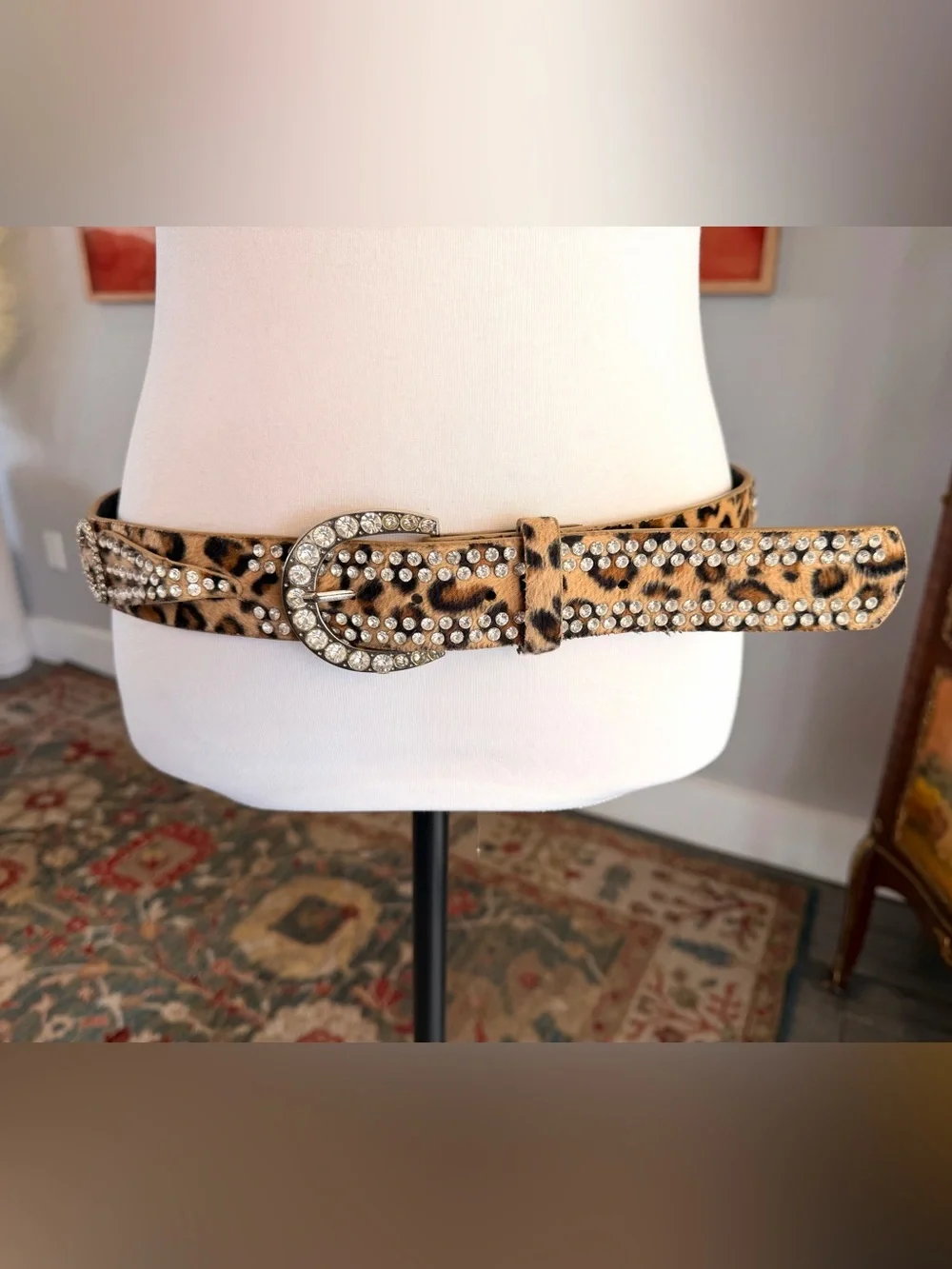 Leopard Print Rhinestone Western Belt